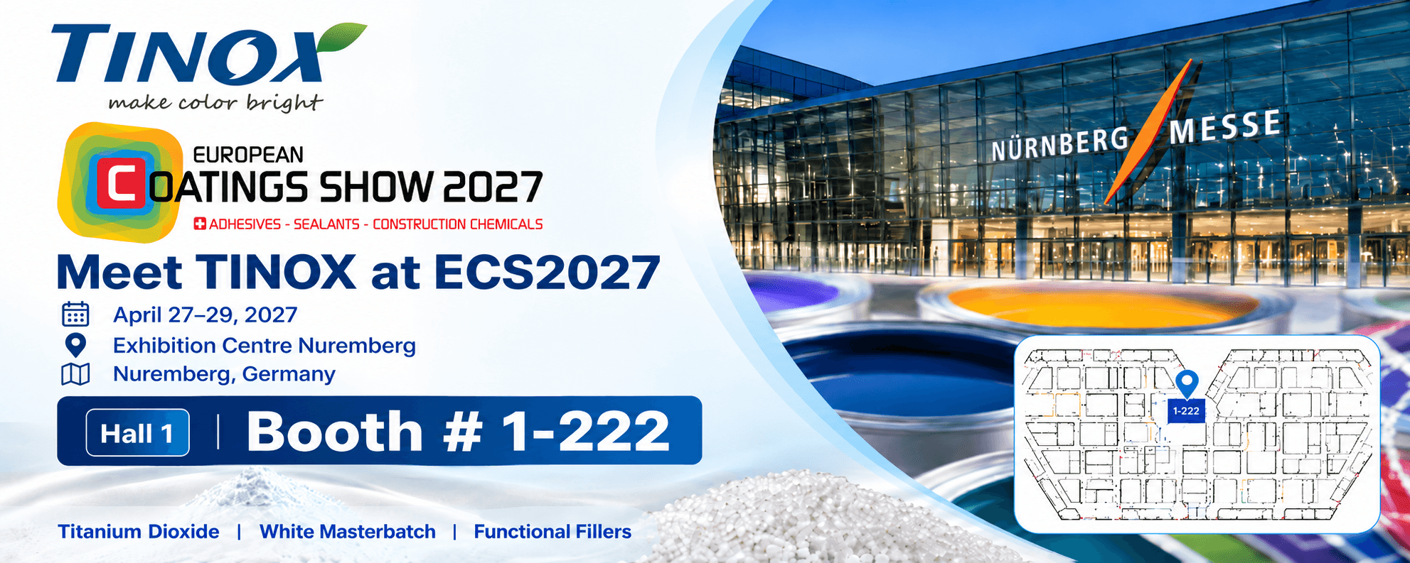 European Coatings Show 2027 - Meet TINOX in Nuremberg, Booth 1-222